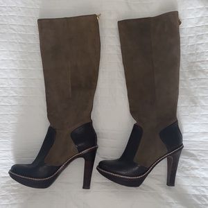 Knee high tan suede and leather BCBG boots
